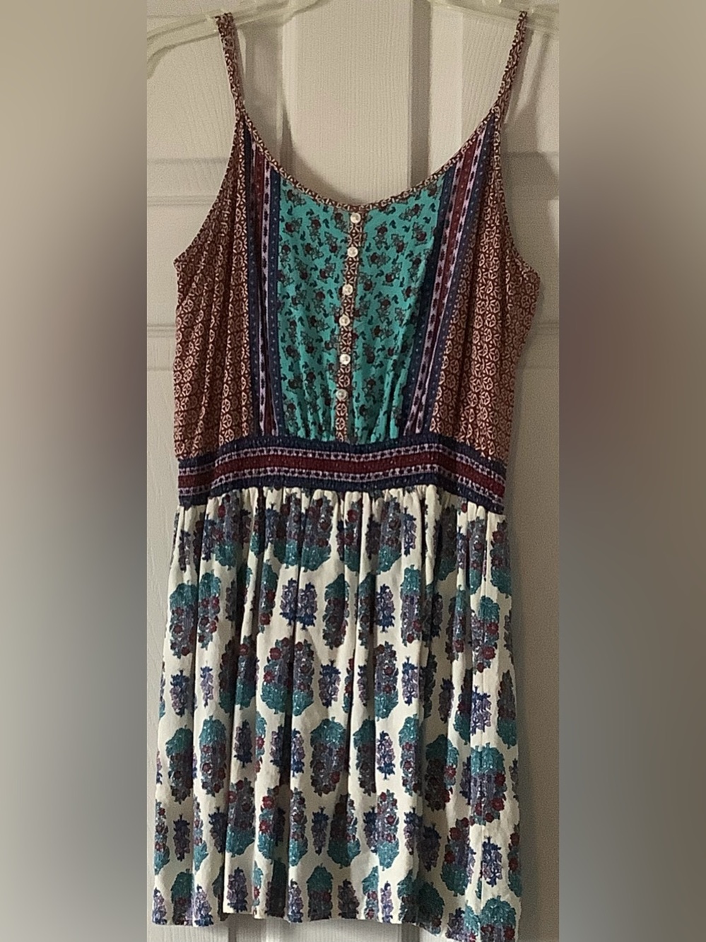 Summer Floral Mixed-Print top in Mint, Cream & Rust